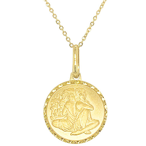 14k Yellow Gold Mini Gemini Zodiac Sign Medal Necklace