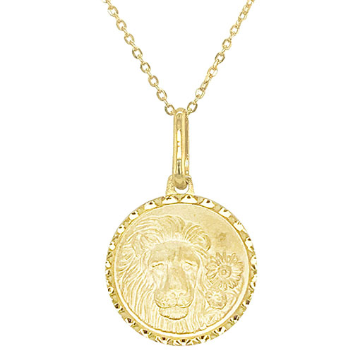14k Yellow Gold Mini Leo Zodiac Sign Medal Necklace