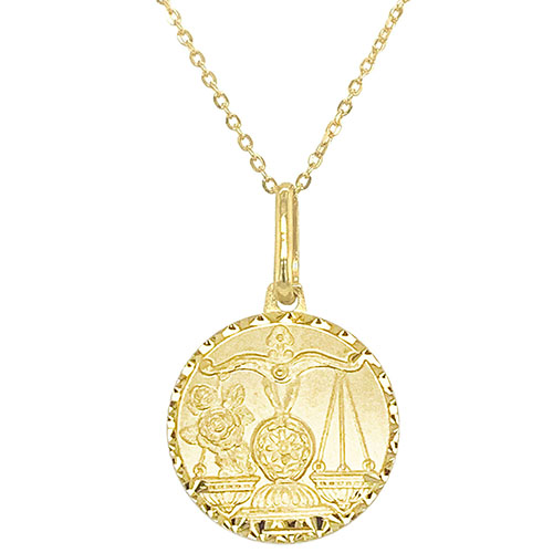 14k Yellow Gold Mini Libra Zodiac Sign Medal Necklace