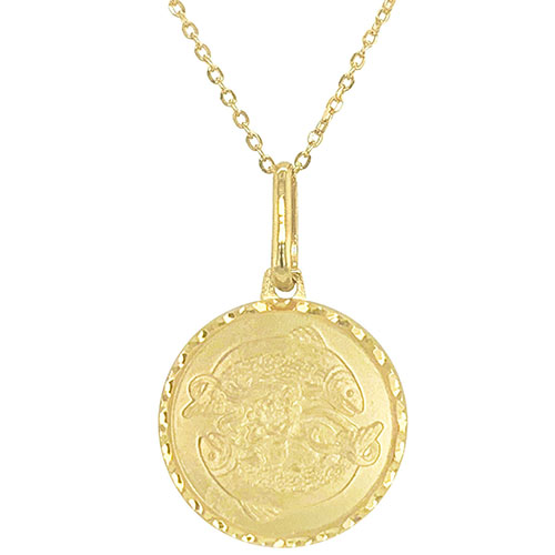14k Yellow Gold Mini Pisces Zodiac Sign Medal Necklace