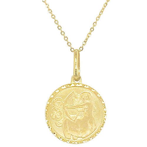 14k Yellow Gold Mini Sagittarius Zodiac Sign Medal Necklace