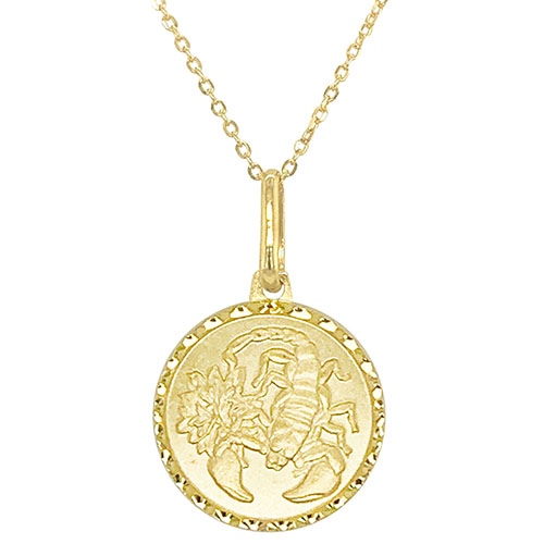 14k Yellow Gold Mini Scorpio Zodiac Sign Medal Necklace
