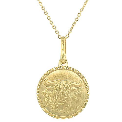 14k Yellow Gold Mini Taurus Zodiac Sign Medal Necklace