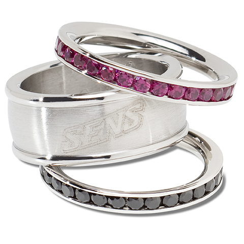 Ottawa Senators Team Logo Crystal Stacked Ring Set 