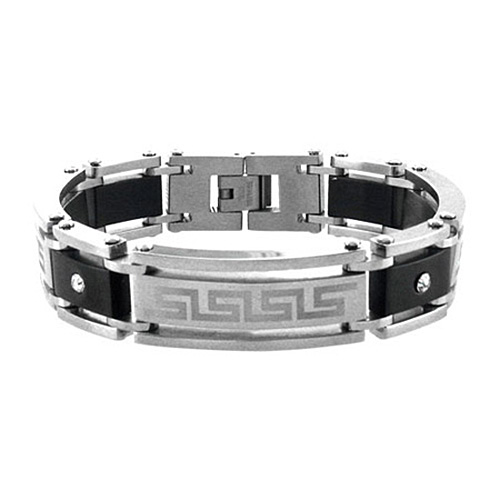 8 1/2in Greek Key Stainless Steel Bracelet