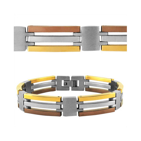 9in Tri-Tone Stainless Steel Bracelet
