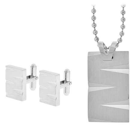 Chasm Cufflinks & Dog Tag Gift Set - Stainless Steel
