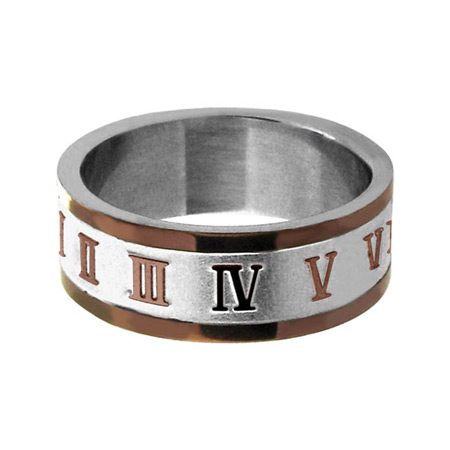 Roman Numerals Ring with PVD Cappuccino - Stainless Steel