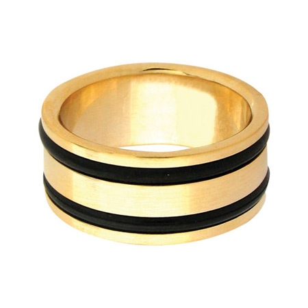 Black Rubber Ring with PVD Gold- Stainless Steel