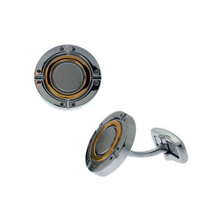 Round Cufflinks with PVD Gold - Stainless Steel