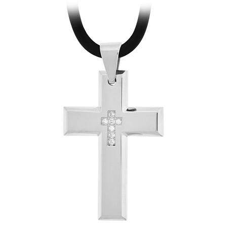 Ladies' Cubic Zirconia Cross - Stainless Steel