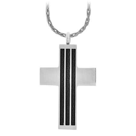Stainless Steel Cross with Three Black Cables