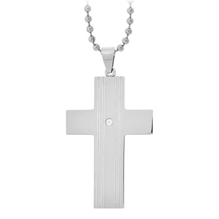 Classic Gem Cross with CZs - Stainless Steel