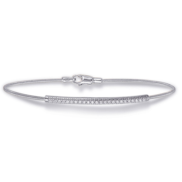 14k White Gold 0.15 ct tw Single Row Diamond Bar Flexible Bangle Bracelet