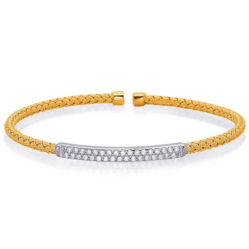 14k Yellow and White Gold .45 ct tw Diamond Bar Bangle Bracelet