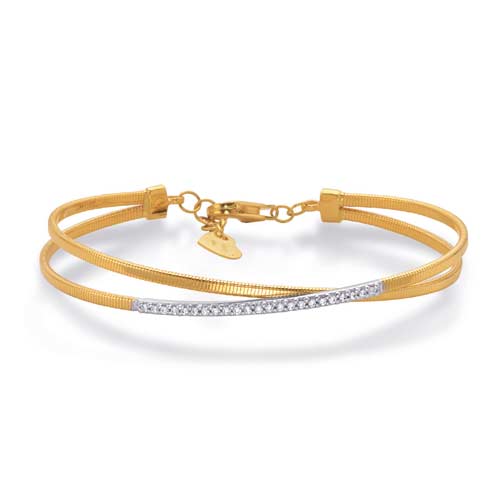 14k Two-tone Gold .23 ct tw Diamond Crossover Bangle Bracelet 7in