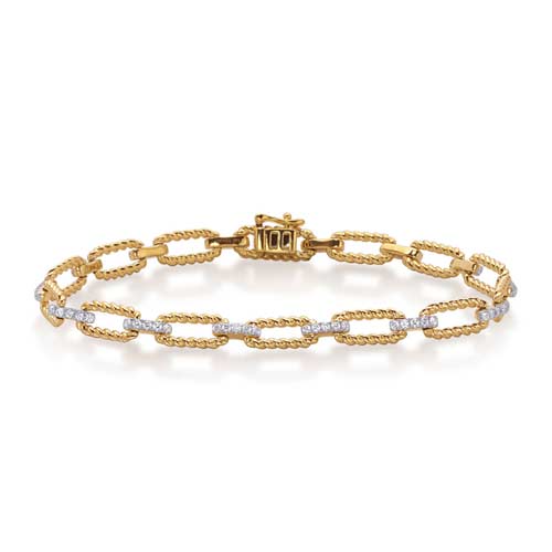 14k Yellow Gold .67 ct tw Diamond Paper Clip Link Bracelet 7in