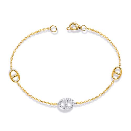 14k Two-tone Gold .13 ct tw Diamond Anchor Link Charm Bracelet