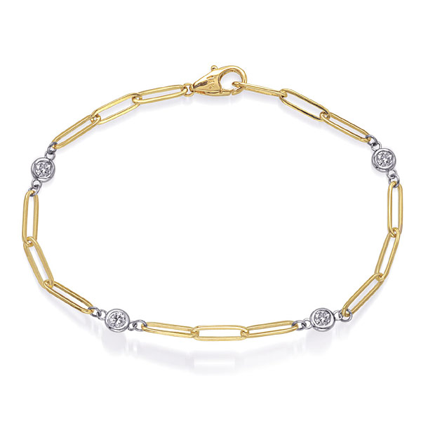14k Two-tone Gold 1.05 ct tw Diamond Bezel Station Paper Clip Bracelet