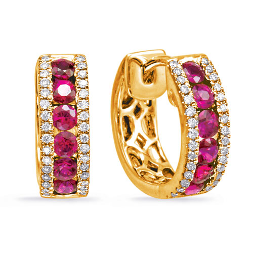 14k Yellow Gold 1.05 ct tw Ruby and Diamond Hoop Earrings