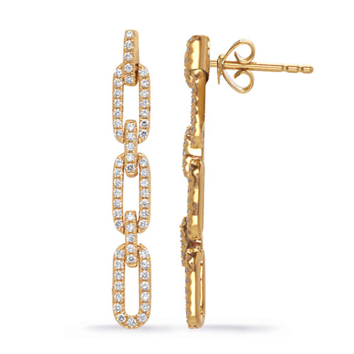 14k Yellow Gold .33 ct tw Diamond Paper Clip Link Post Earrings