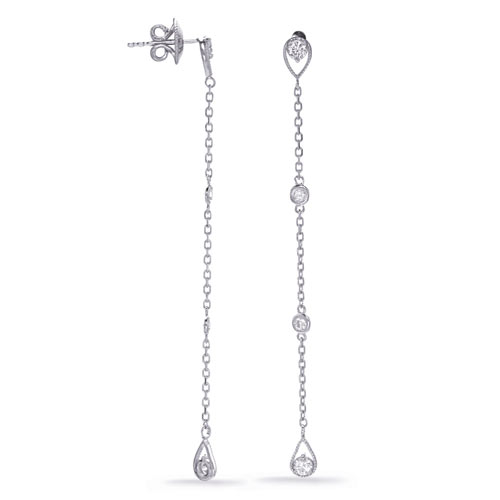 14k White Gold .52 ct tw Diamond Teardrop Chain Dangle Post Earrings