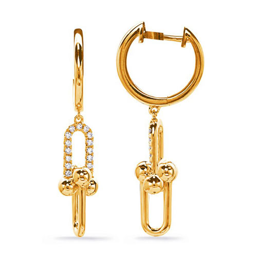 14k Yellow Gold .16 ct tw Diamond Hoop and Paper Clip Link Earrings with Jax Accents