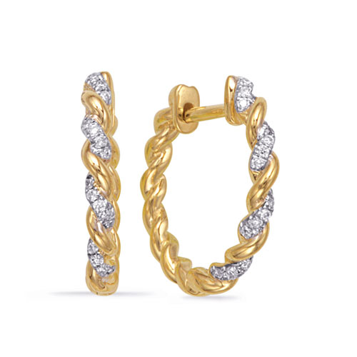 14k Yellow Gold .27 ct tw Diamond Twist Hoop Earrings