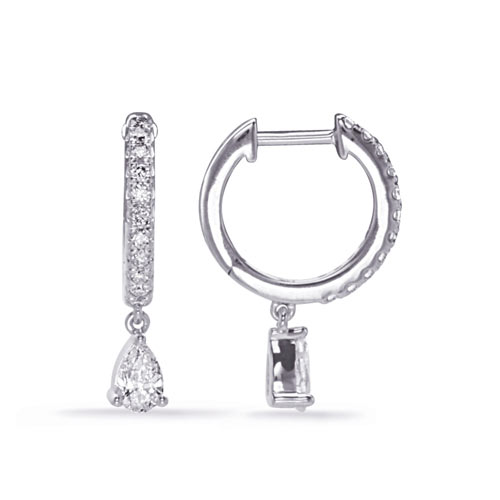 14k White Gold .73 ct tw Diamond Pear Hoop Dangle Earrings