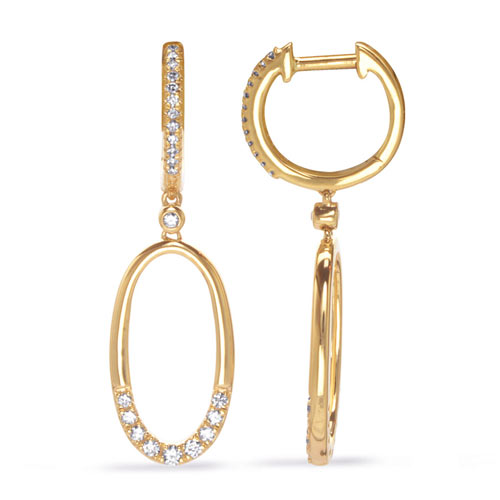 14k Yellow Gold .33 ct tw Diamond Dangle Oval and Round Hoop Earrings