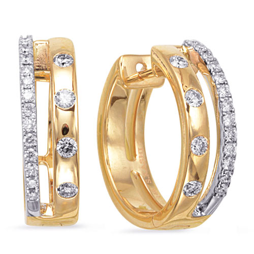 14k Two-tone Gold .33 ct tw Diamond Round Hoop Earrings with Split Rows