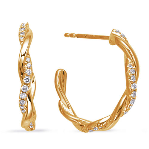 14k Yellow Gold 0.20 ct tw Diamond Twist Open Hoop Earrings