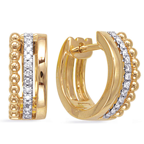 14k Yellow Gold .13 ct tw Diamond Bead Split Row Hoop Earrings