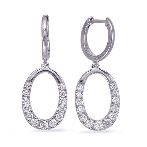14k White Gold .59 ct tw Diamond Oval and Round Hoop Dangle Earrings