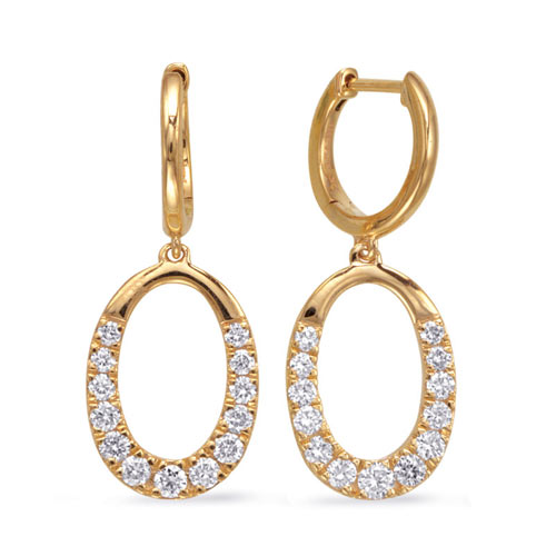 14k Yellow Gold .59 ct tw Diamond Oval and Round Hoop Dangle Earrings