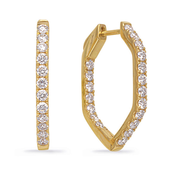 14k Yellow Gold 1.25 ct tw Diamond Inside Outside Pointed Hoop Earrings
