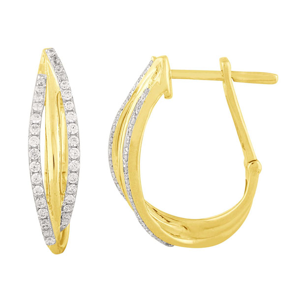 14k Yellow Gold 1.25 ct tw Diamond Split Two Oval Hoop Earrings