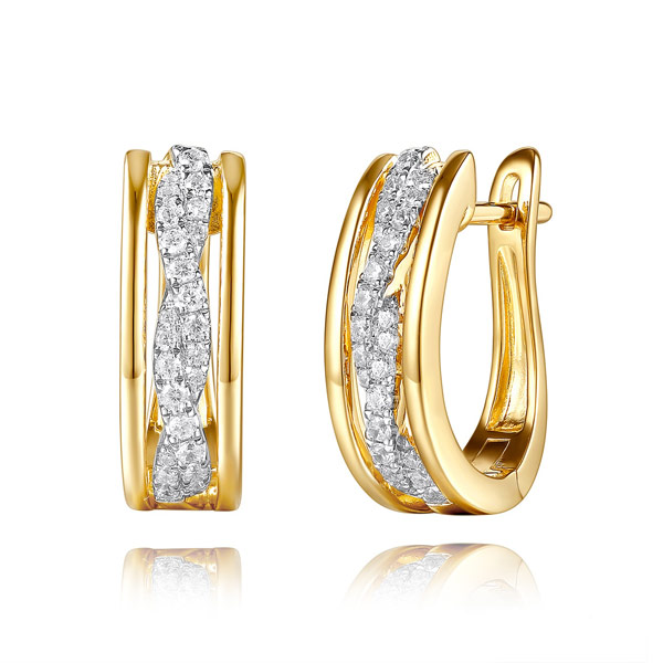 14k Two-tone Gold 0.30 ct tw Diamond Hoop Earrings with Ribbon Design