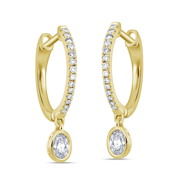 14k Yellow Gold .44 ct tw Round and Oval Diamond Hoop Earrings