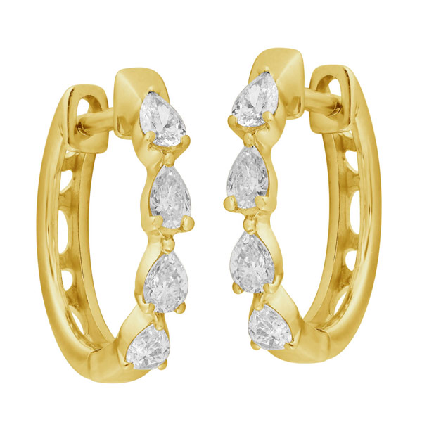 14k Yellow Gold .48 ct tw Pear Diamond Hoop Earrings