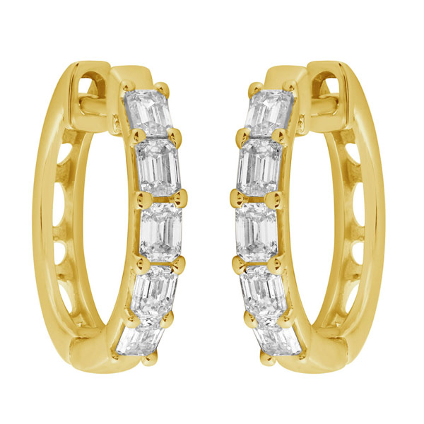 14k Yellow Gold .71 ct tw Emerald-cut Diamond Hoop Earrings