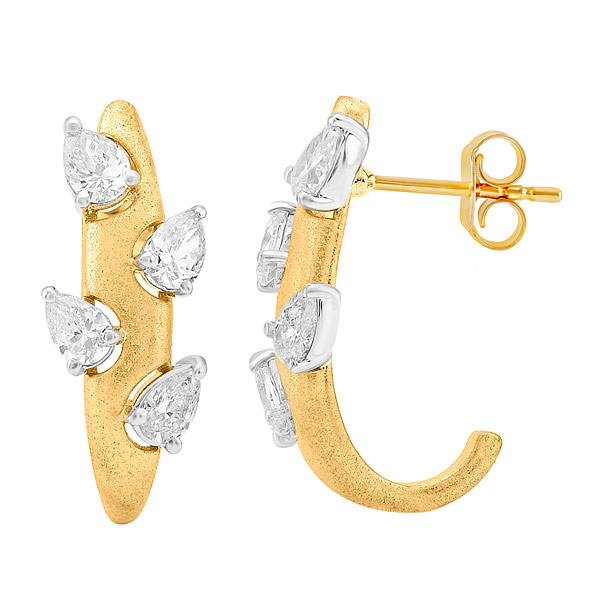 14k Yellow Gold 1 ct tw Staggered Pear-cut Diamond Hoop Earrings