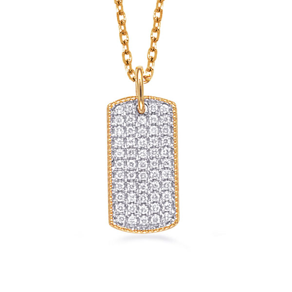 14k Yellow Gold .20 ct tw Diamond Petite Dog Tag Necklace