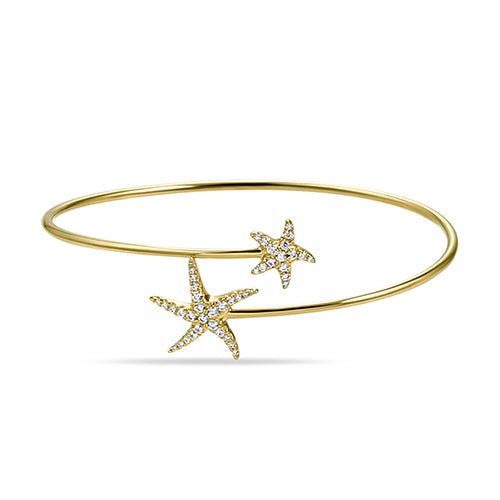 14k Yellow Gold 1/3 ct tw Diamond Flexible Starfish Bangle