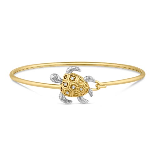 14k Yellow Gold .05 ct tw Diamond Flexible Turtle Bangle Bracelet