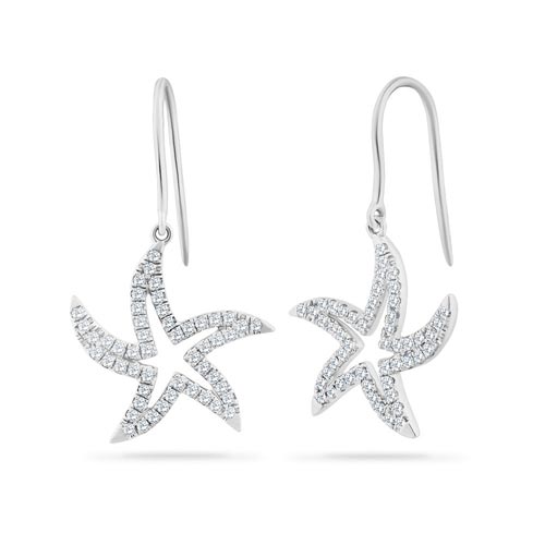 14k White Gold 2/5 ct tw Diamond Small Dangle Open Starfish Earrings