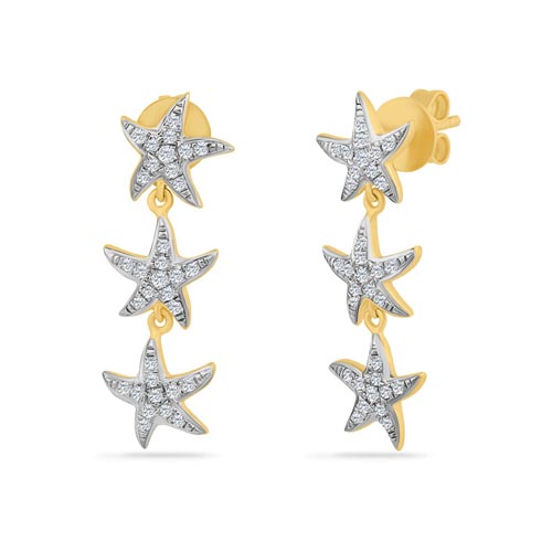 14k Yellow Gold 3/10 ct tw Diamond Triple Starfish Dangle Earrings