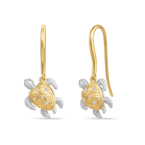 14k Yellow Gold .04 ct tw Diamond Turtle Earrings
