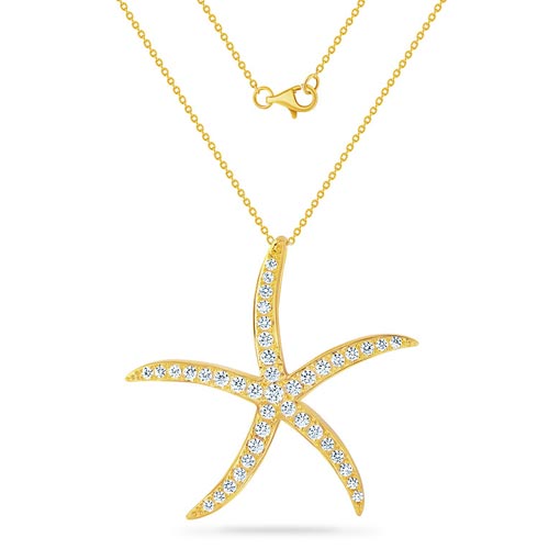 14k Yellow Gold 1 ct tw Diamond Starfish Necklace