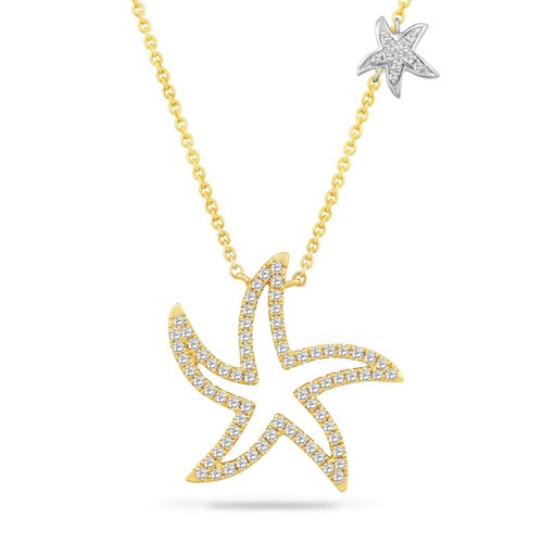 14k Yellow Gold 1/2 ct tw Diamond Open Starfish Necklace